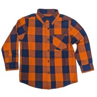 KCX302: Kids Long Sleeve Check Shirt - Orange/ Navy (4-16 Years)